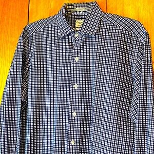 Cultura Roma Italy Large 16.5 tailored woven shirt navy purple white check EUC